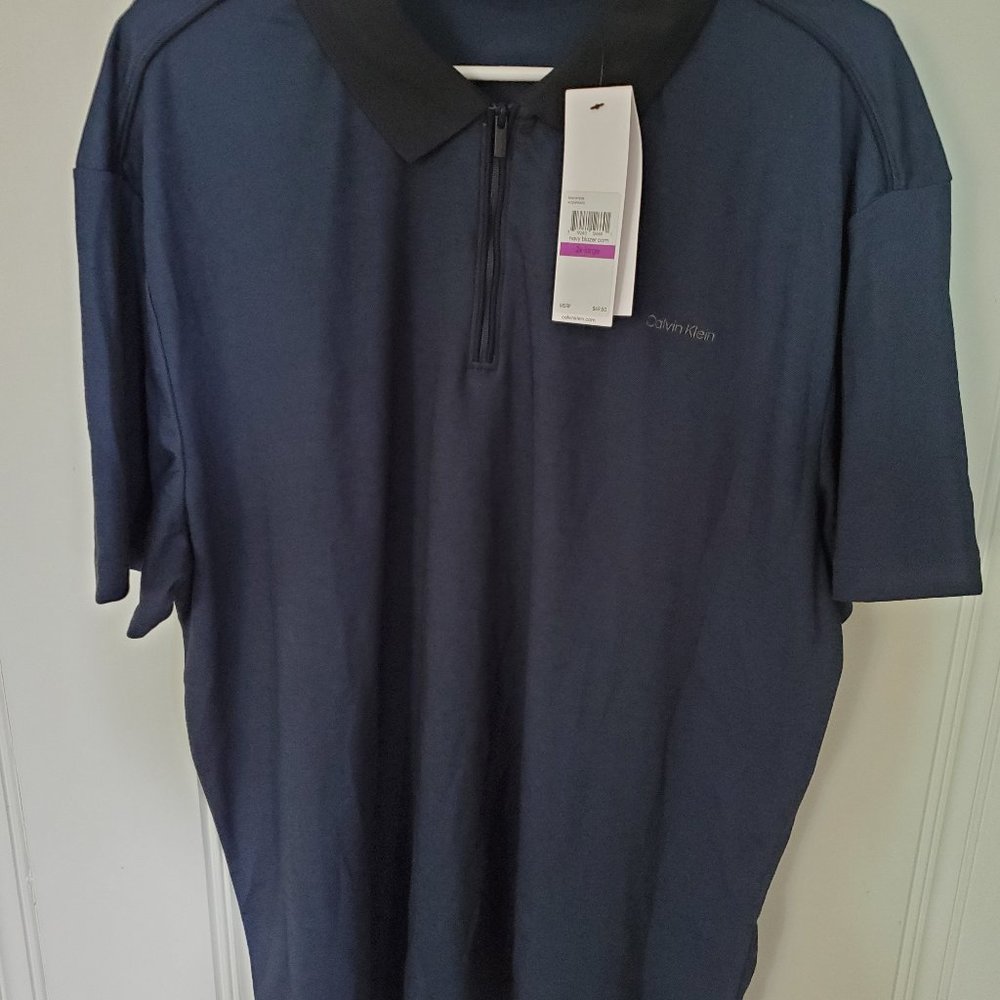 NWT XXL / 2XL Navy Blue Calvin Klein Men's Zip Golf Shirt